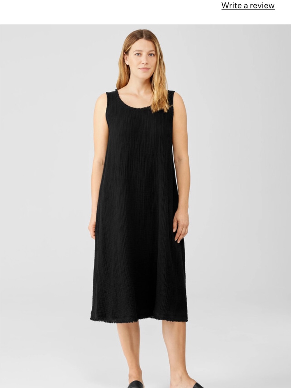 Eileen Fisher Organic Cotton Black Gauze Sleeveless Midi Dress